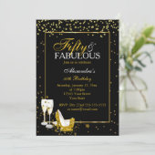 Gold Black 50 Fabulous Birthday champagne party Kaart (Staand voorkant)