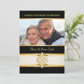 Gold Black 50e Jubileum Monogram Invitaties Kaart (Staand voorkant)