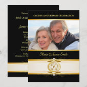 Gold Black 50e Jubileum Monogram Invitaties Kaart (Voorkant / Achterkant)