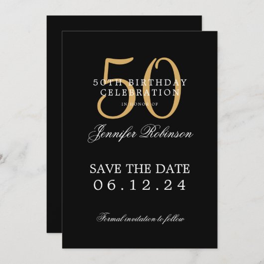 Gold Black 50e verjaardag Bewaar de datum Kaart (Voorkant / Achterkant)