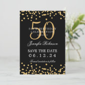 Gold Black 50e verjaardag Save the Date Confetti Kaart (Staand voorkant)