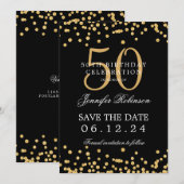 Gold Black 50e verjaardag Save the Date Confetti Kaart (Voorkant / Achterkant)