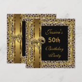 Gold Black 50th Birthday Animal Wild Elegant 3 Kaart (Voorkant / Achterkant)