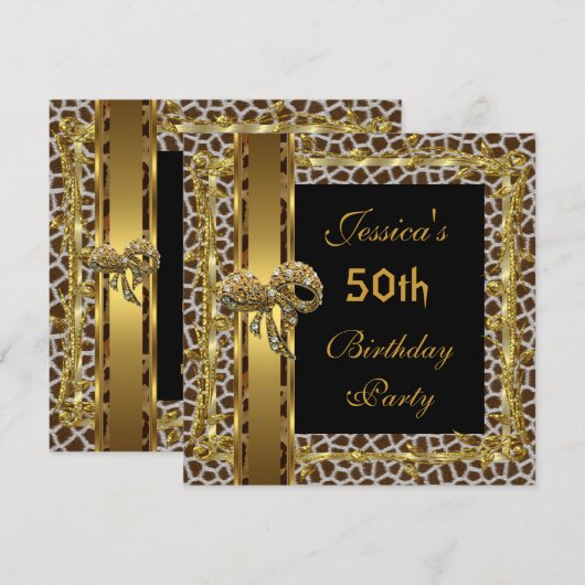 Gold Black 50th Birthday Animal Wild Elegant 3 Kaart (Voorkant / Achterkant)