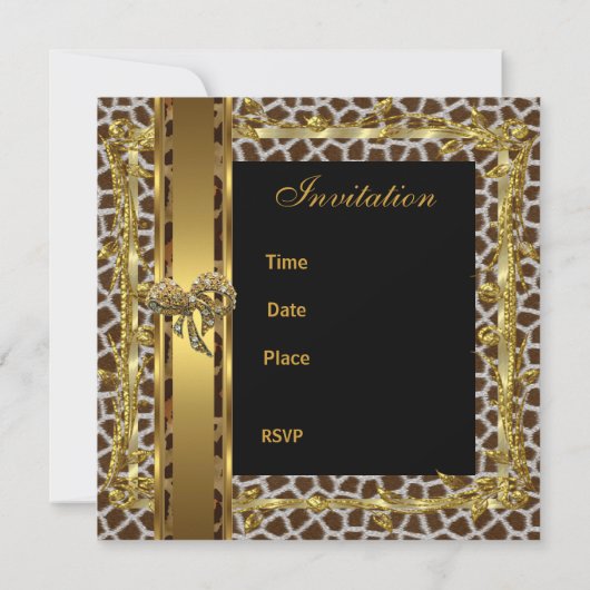 Gold Black 50th Birthday Animal Wild Elegant 3 Kaart (Achterkant)