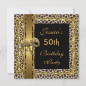 Gold Black 50th Birthday Animal Wild Elegant 3 Kaart (Voorkant)