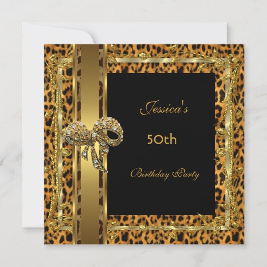 Gold Black 50th Birthday Animal Wild Elegant 5 Kaart (Voorkant)