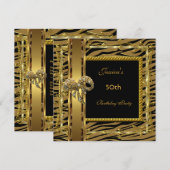 Gold Black 50th Birthday Animal Wild Elegant 6 Kaart (Voorkant / Achterkant)