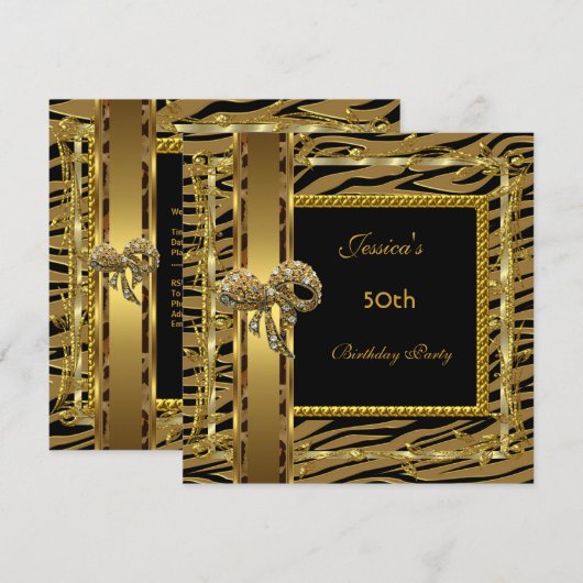 Gold Black 50th Birthday Animal Wild Elegant 6 Kaart (Voorkant / Achterkant)