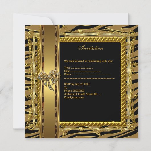 Gold Black 50th Birthday Animal Wild Elegant 6 Kaart (Achterkant)
