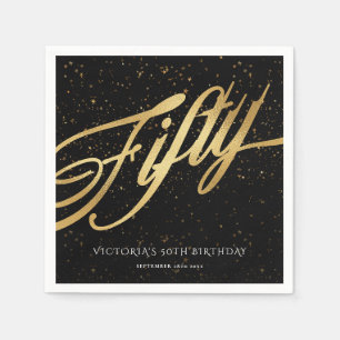 Gold Black 50th Birthday Confetti Elegant Servet