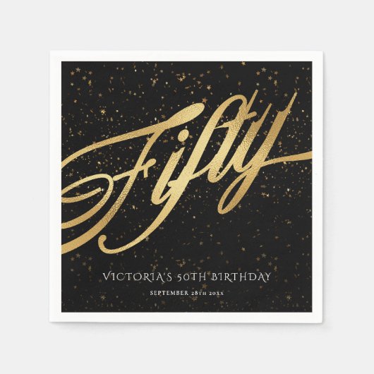 Gold Black 50th Birthday Confetti Elegant Servet (Voorkant)