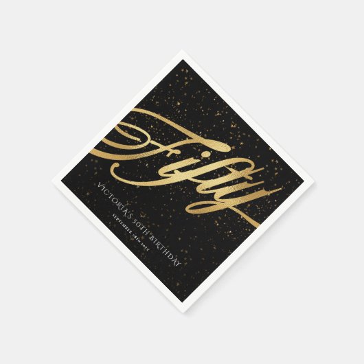 Gold Black 50th Birthday Confetti Elegant Servet (Hoek)