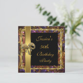  Gold Black 50th Birthday Elegant Invite 3 Kaart (Staand voorkant)