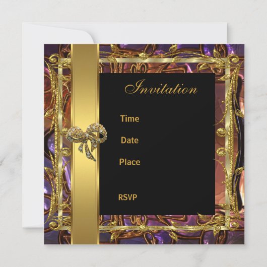 Gold Black 50th Birthday Elegant Invite 3 Kaart (Achterkant)
