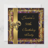  Gold Black 50th Birthday Elegant Invite 3 Kaart (Voorkant)