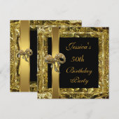  Gold Black 50th Birthday Elegant Invite Kaart (Voorkant / Achterkant)