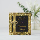  Gold Black 50th Birthday Elegant Invite Kaart (Staand voorkant)