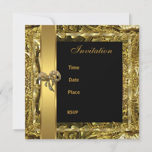  Gold Black 50th Birthday Elegant Invite Kaart (Achterkant)