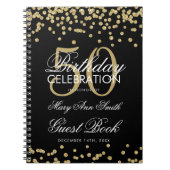 Gold Black 50th Birthday Guest Book Confetti Notitieboek (Voorkant)