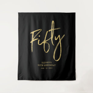 Gold & Black 50th Birthday Party Backdrop Wandkleed
