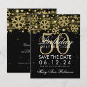 Gold Black 50th Birthday Save Date Winter Save The Date (Voorkant / Achterkant)