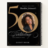 Gold Black 50th Birthday Script Elegant Guestbook Notitieboek (Achterkant)