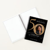 Gold Black 50th Birthday Script Elegant Guestbook Notitieboek (Binnen)