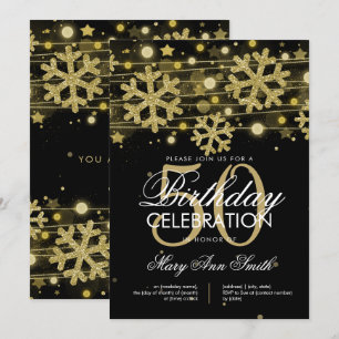 Gold Black 50th Birthday Winter Glitter Glam Kaart