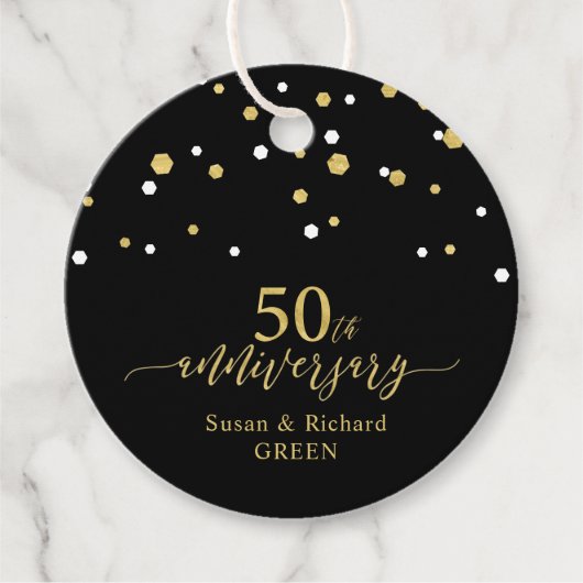 Gold & Black 50th Wedding Anniversay Celebration Bedankjes Labels (Voorkant)
