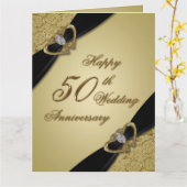 Gold Black 50th Wedding Jubileum 8,5x11 Kaart (Gele Bloem)