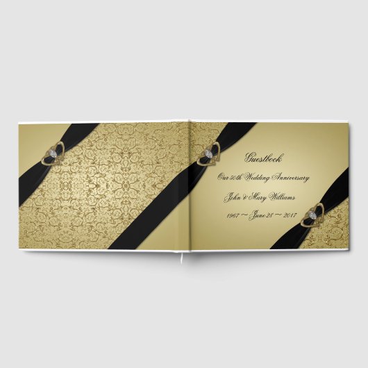 Gold Black 50th Wedding Jubileum Gastenboek (Volledig)