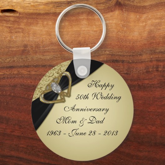 Gold Black 50th Wedding Jubileum Sleutelhanger (Voorkant)