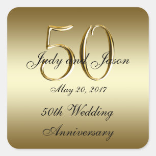 Gold Black 50th Wedding Jubileum Square Sticker