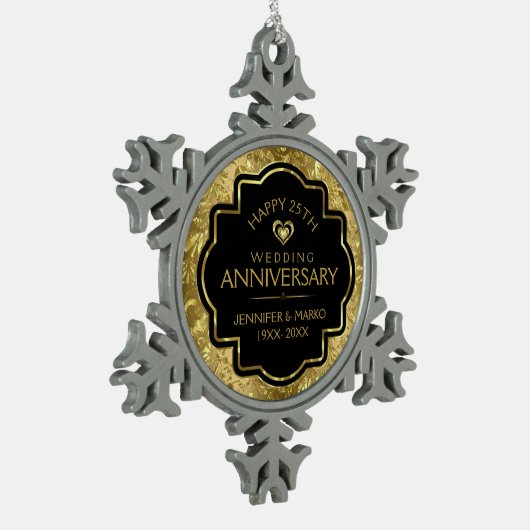 Gold Black 50th Wedding Jubileum Tin Sneeuwvlok Ornament (Links)