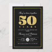 Gold & Black 50th Wedding Jubileum-uitnodiging Kaart (Voorkant)