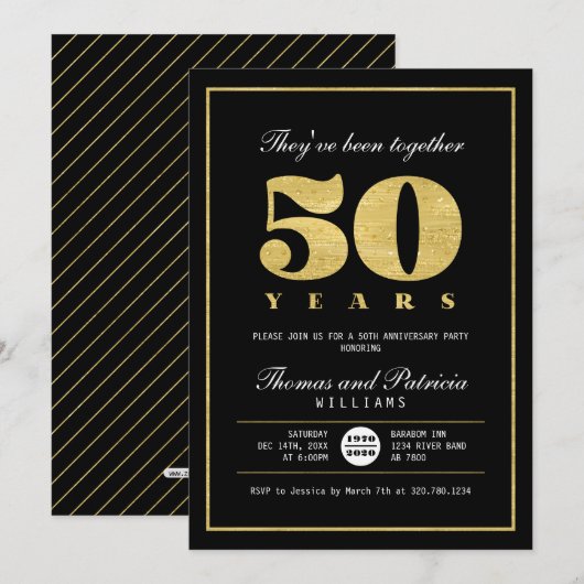 Gold & Black 50th Wedding Jubileum-uitnodiging Kaart (Voorkant / Achterkant)