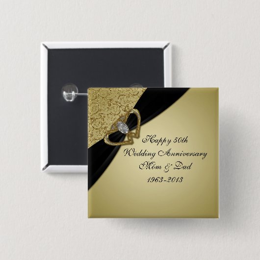 Gold Black 50th Wedding Jubileum Vierkante Button 5,1 Cm (Voorkant /achterkant)