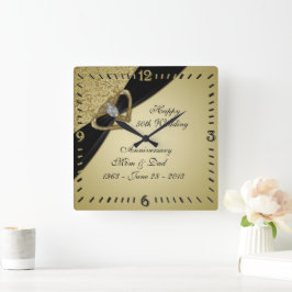 Gold Black 50th Wedding Jubileum Vierkante Klok