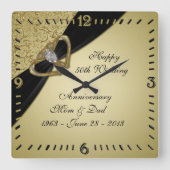 Gold Black 50th Wedding Jubileum Vierkante Klok (Voorkant)