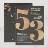 Gold Black 53rd Birthday-uitnodiging Kaart (Voorkant / Achterkant)
