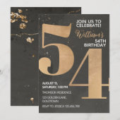 Gold Black 54th Birthday Invitation Kaart (Voorkant / Achterkant)