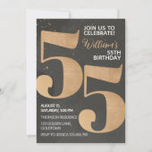 Gold Black, 55th Birthday Invitation Kaart (Voorkant)