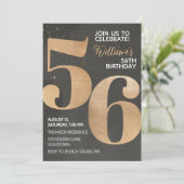 Gold Black, 56th Birthday Invitation Kaart (Staand voorkant)