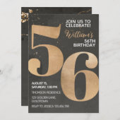 Gold Black, 56th Birthday Invitation Kaart (Voorkant / Achterkant)