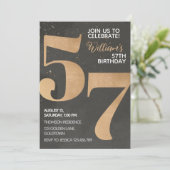 Gold Black 57th Birthday Invitation Kaart (Staand voorkant)