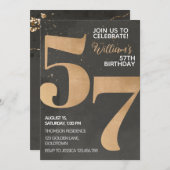 Gold Black 57th Birthday Invitation Kaart (Voorkant / Achterkant)