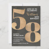 Gold Black, 58th Birthday Invitation Kaart (Voorkant)