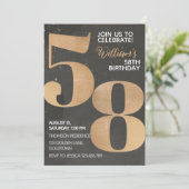 Gold Black, 58th Birthday Invitation Kaart (Staand voorkant)