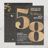 Gold Black, 58th Birthday Invitation Kaart (Voorkant / Achterkant)